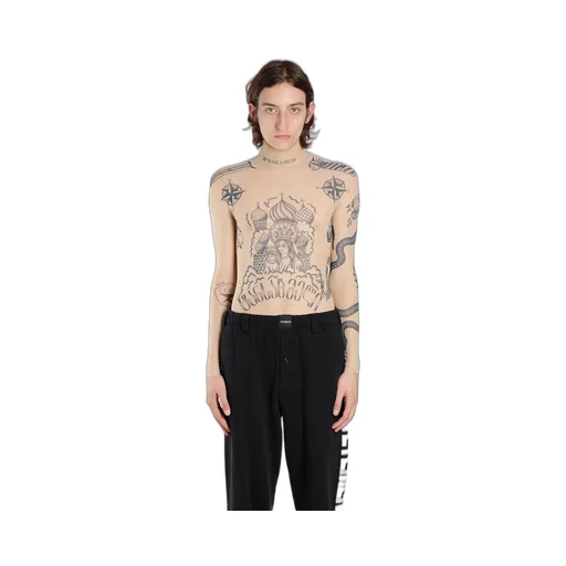 Tattoo Print Turtleneck Top