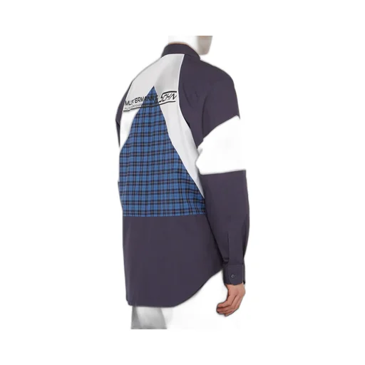 Mustermann Blue Plaid Panel Shirt