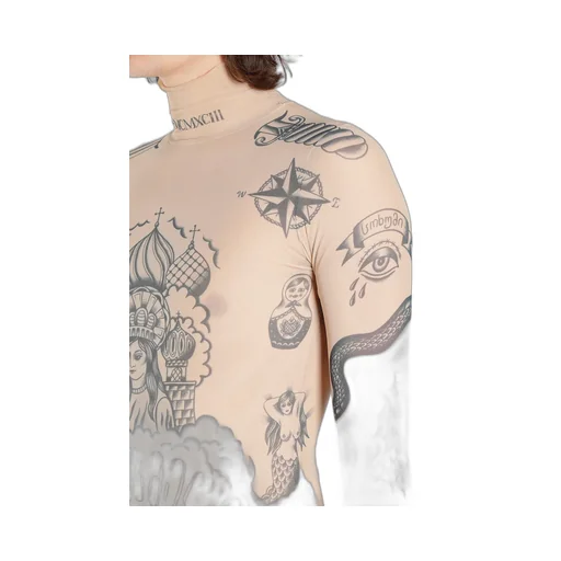 Tattoo Print Turtleneck Top