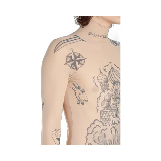 Tattoo Print Turtleneck Top
