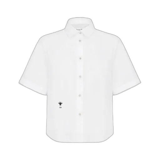 White Cotton Poplin Short-Sleeved Shirt