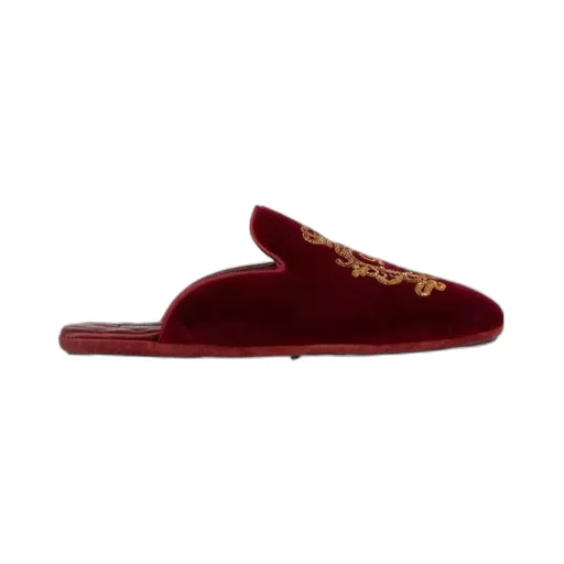 Logo Embroidered Velvet Slides