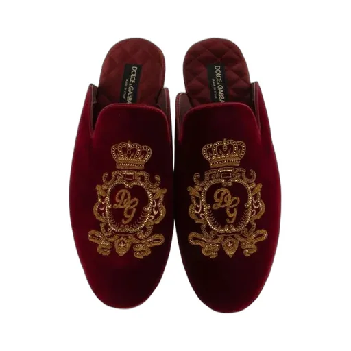 Logo Embroidered Velvet Slides