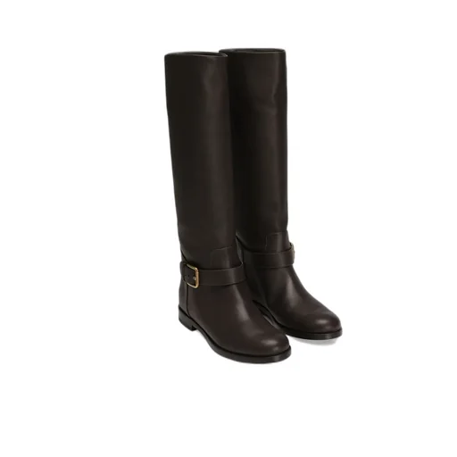 Buckle-Strap Leather Boots