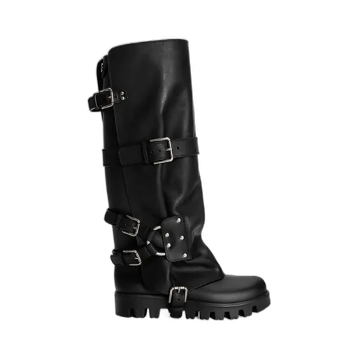 Buckle-Strap Biker Boots