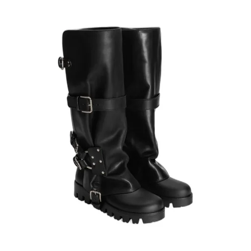 Buckle-Strap Biker Boots