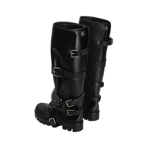 Buckle-Strap Biker Boots