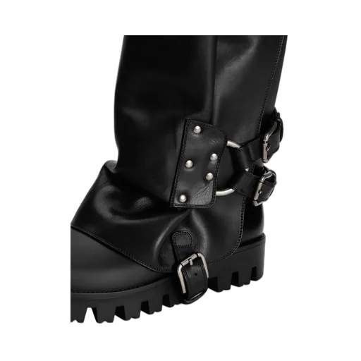 Buckle-Strap Biker Boots