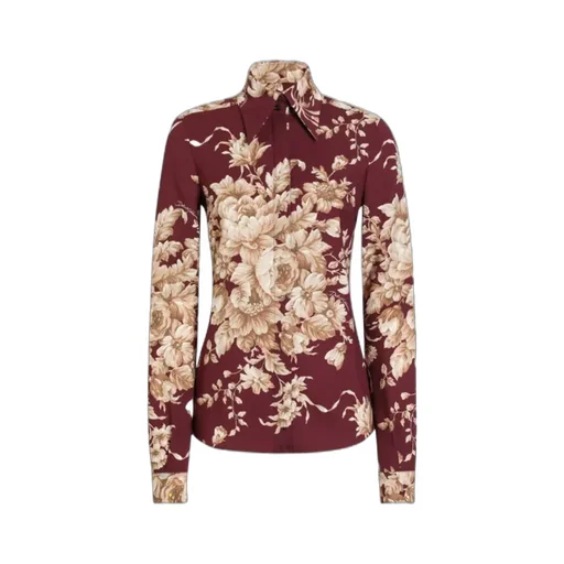 Rose-Printed Charmeuse Shirt