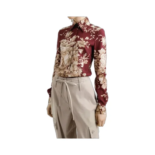 Rose-Printed Charmeuse Shirt