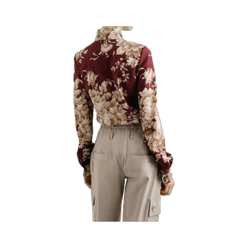 Rose-Printed Charmeuse Shirt