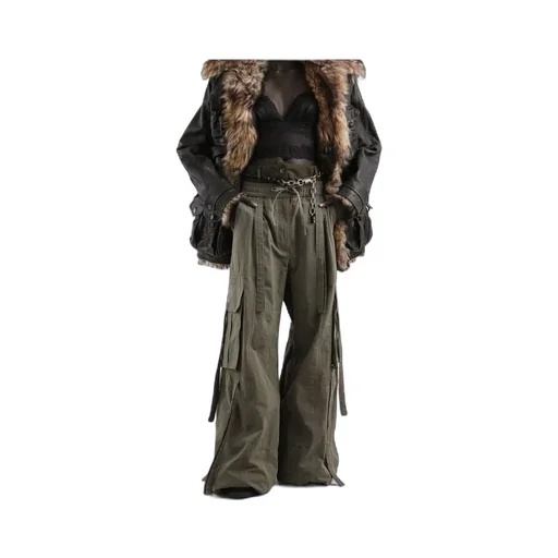 Drawstring Wide-Leg Cargo Pants