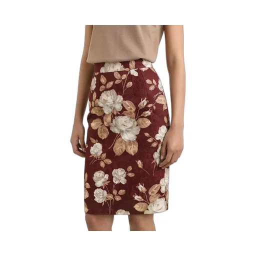 Rose-Print Midi Pencil Skirt