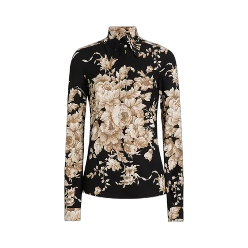 Rose-Printed Charmeuse Shirt