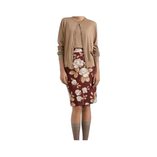 Rose-Print Midi Pencil Skirt