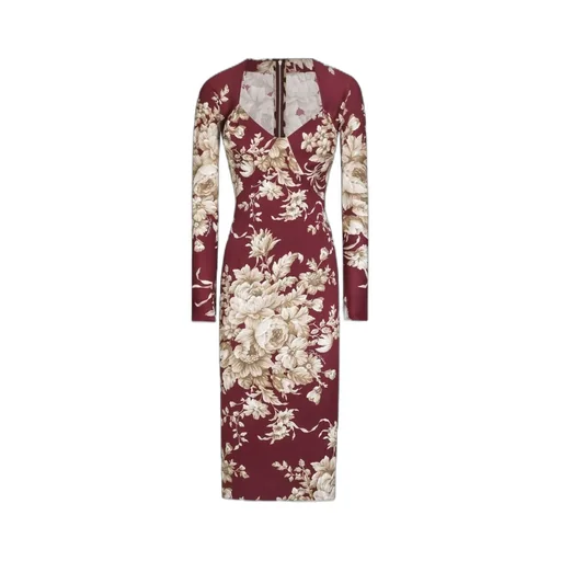 Floral-Print Long-Sleeve Midi Dress