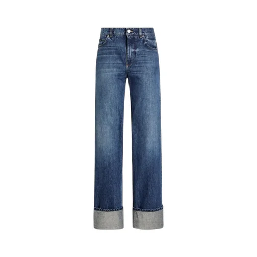 Logo Plaque Turn-Up Hem Jeans
