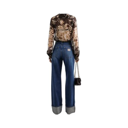 Logo Plaque Turn-Up Hem Jeans