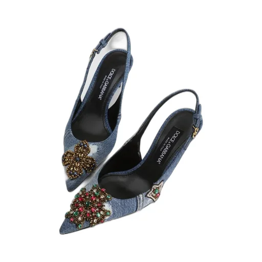 60Mm Embellished Denim Pumps