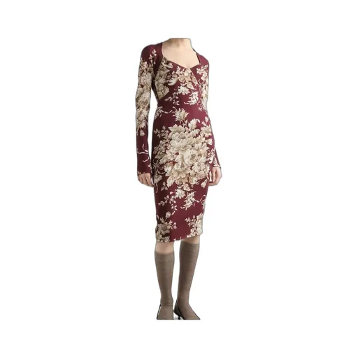 Floral-Print Long-Sleeve Midi Dress