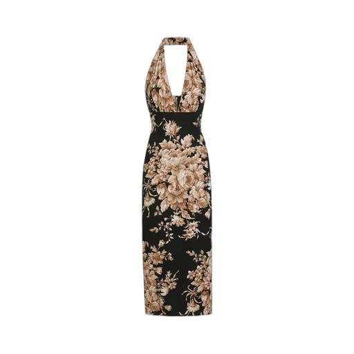 Floral-Print Halterneck Midi Dress