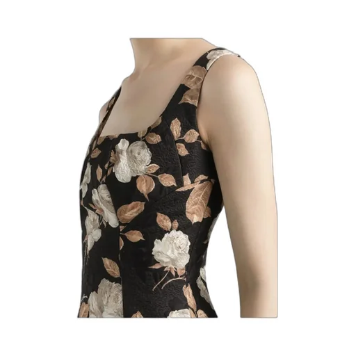 Rose-Print Square-Neck Midi Dress