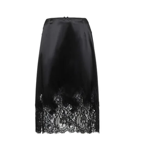 Lace-Trimmed Satin Midi Skirt