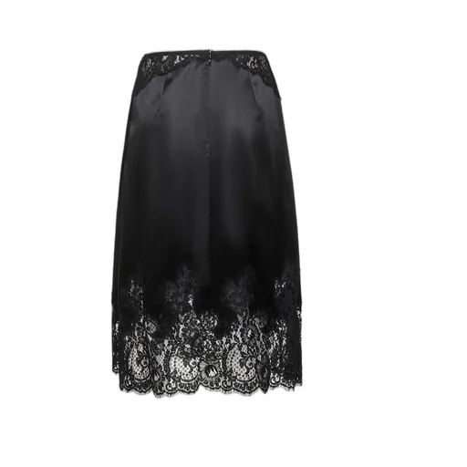 Lace-Trimmed Satin Midi Skirt