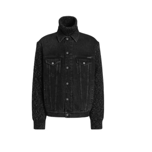Knitted-Panel Denim Jacket