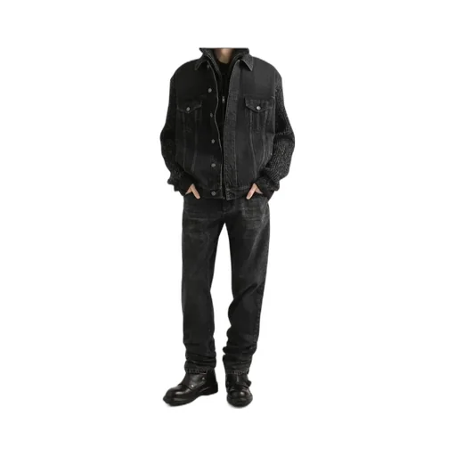 Knitted-Panel Denim Jacket
