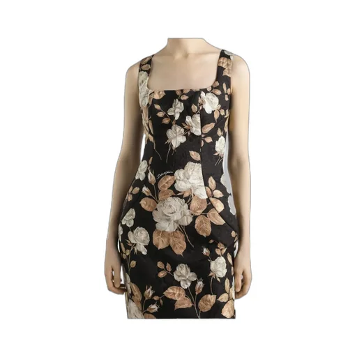 Rose-Print Square-Neck Midi Dress