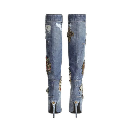 Embellished Denim Boots