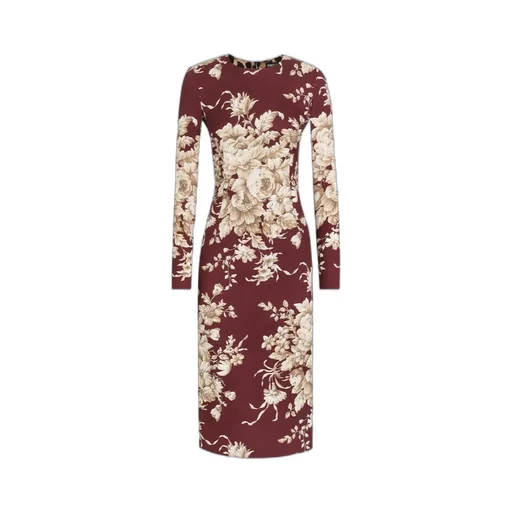 Rose-Print Charmeuse Dress