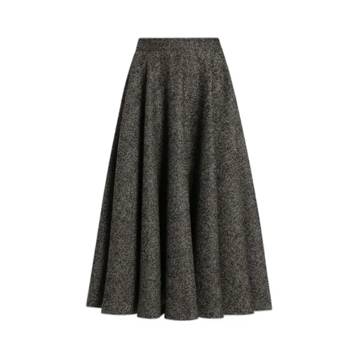 Herringbone Flared Midi Skirt