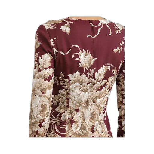 Rose-Print Charmeuse Dress