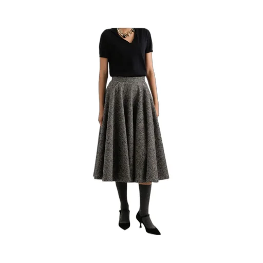 Herringbone Flared Midi Skirt