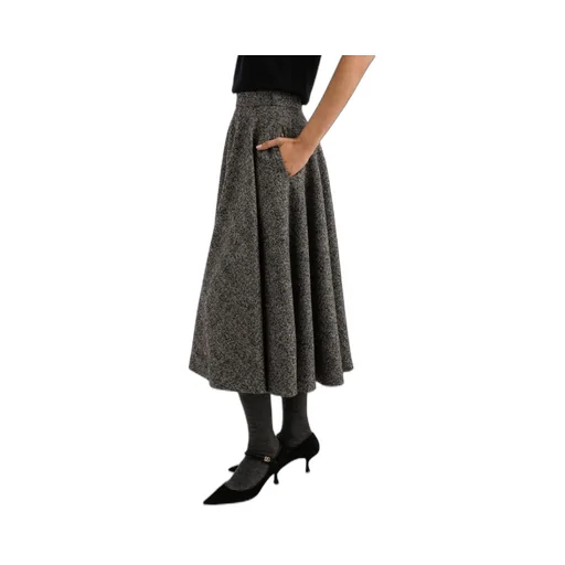 Herringbone Flared Midi Skirt