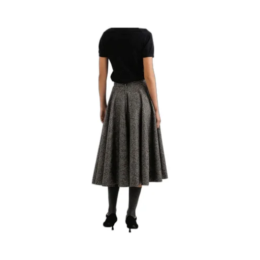 Herringbone Flared Midi Skirt