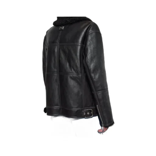 Shearling-Collar Leather Jacket