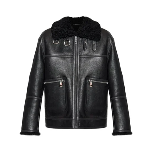 Shearling-Collar Leather Jacket
