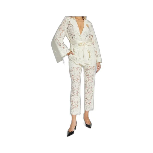 Dg Logo Floral Cordonetto Lace Pajama Shirt