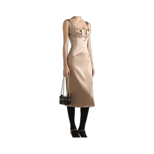 Pleat-Detail Satin Midi Dress