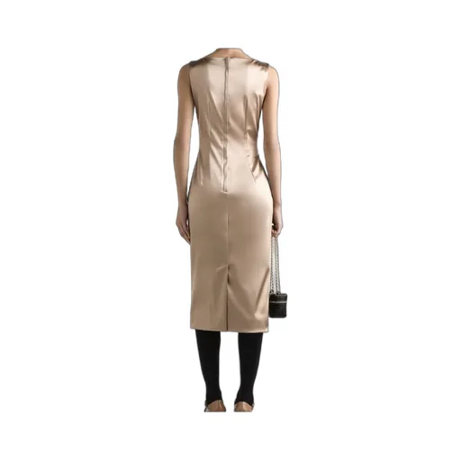 Pleat-Detail Satin Midi Dress