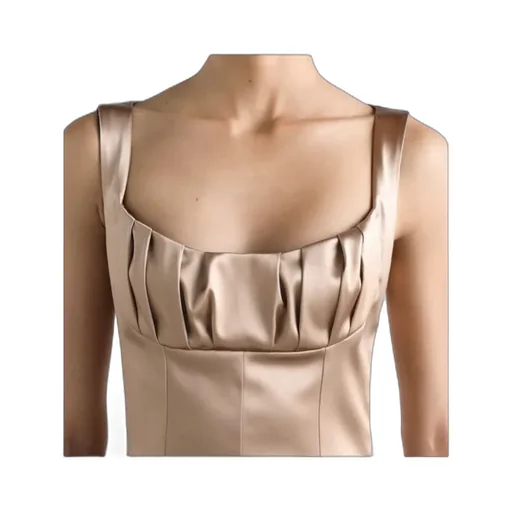 Pleat-Detail Satin Midi Dress