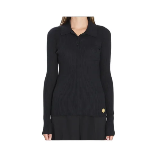 Ribbed Long-Sleeve Polo Top