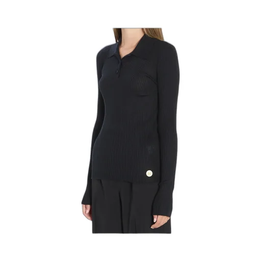 Ribbed Long-Sleeve Polo Top