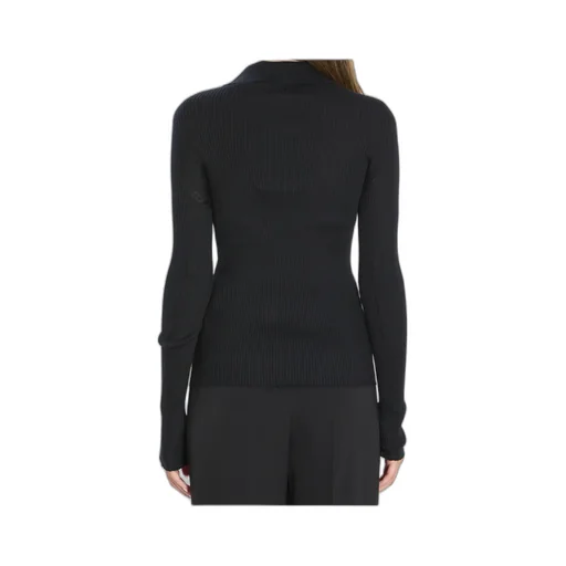 Ribbed Long-Sleeve Polo Top
