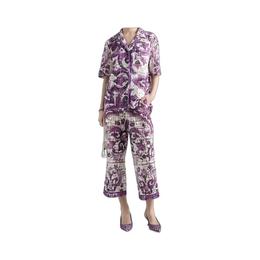 Majolica-Printed Crochet Lace Trousers