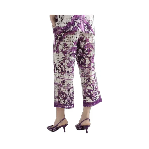 Majolica-Printed Crochet Lace Trousers
