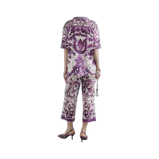 Majolica-Printed Crochet Lace Trousers
